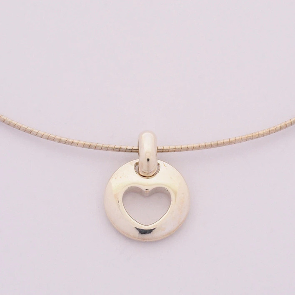 Tiffany Co Pierced Heart Omega Chain Sterling Silver Pendant Silver